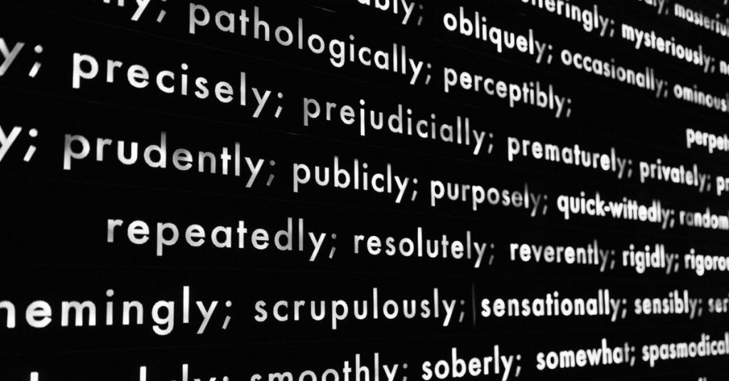 A black screen full of white text. Seeing word after word represents AI content slop